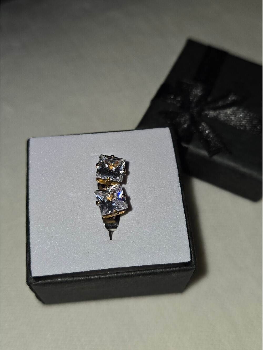 Gold Plated Square Stud Earrings with Clear Cubic Zirconia in Gift Box - Minimal